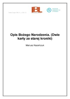 Opis Bożego Narodzenia. (Dwie karty ze starej kroniki)