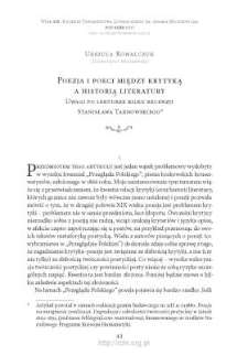 Poezja i poeci między krytyką a historią literatury. Uwagi po lekturze kilku recenzji Stanisława Tarnowskiego