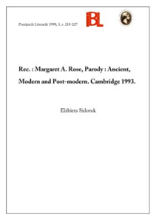 Margaret A. Rose, Parody : Ancient, Modern and Post-Modern. Cambridge 1993
