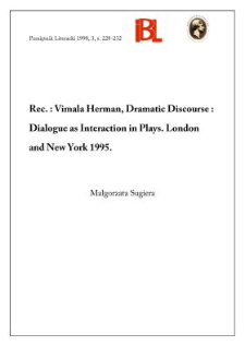 Vimala Herman, Dramatic Discourse : Dialogue as Interaction in Plays. London and New York 1995