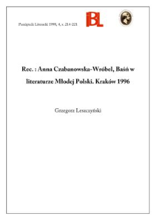 Anna Czabanowska-Wr&oacute;bel, Baśń w literaturze Młodej Polski. Krak&oacute;w 1996