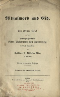 Ritualmord und Eid : ein offener Brief an den Reichstagsabgeordneten Herr Liebermann von Sonnenberg in Gross-Lichterfelde