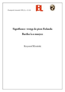 Signifiance : wstęp do pism Rolanda Barthes'a o muzyce