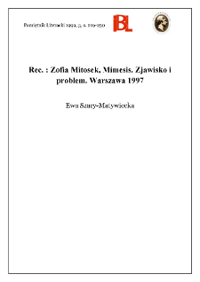 Zofia Mitosek, Mimesis : zjawisko i problem. Indeks os&oacute;b oprac. Barbara Gomulicka. Warszawa 1997