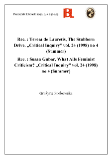 Teresa de Lauretis, The Stubborn Drive. „Critical Inquiry” vol. 24 (1998), no 4 (Summer)