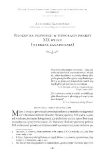 Filozof na prowincji w utworach pisarzy XIX wieku (wybrane zagadnienia)