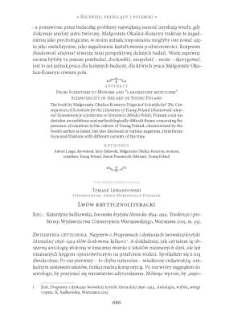 Lwów krytycznoliteracki. Rec.: Katarzyna Sadkowska, Lwowska krytyka literacka 1894–1914. Tendencje i problemy, Warszawa 2015