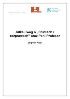 Kilka uwag o "Studiach i rozprawach" oraz Pani Profesor