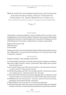 Wykaz odczytów oraz imprez naukowych i kulturalnych zorganizowanych przez oddziały Towarzystwa Literackiego im. Adama Mickiewicza w roku 2013