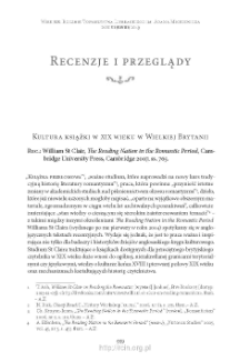 Kultura książki w XIX wieku w Wielkiej Brytanii. Rec.: William St Clair, „The Reading Nation in the Romantic Period”, Cambridge 2007