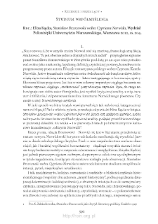 Studium współmyślenia. Rec.: Eliza Kącka, „Stanisław Brzozowski wobec Cypriana Norwida”, Warszawa 2012