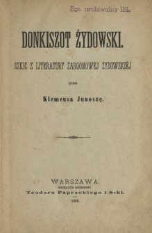Donkiszot żydowski : szkic z literatury żargonowej żydowskiej