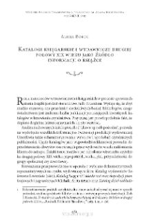 Katalogi księgarskie i wydawnicze drugiej połowy XIX wieku jako źródło informacji o książce