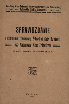 Sprawozdanie z działalności T.Ż.R.N. od czasu jej powstania do września 1920 r.