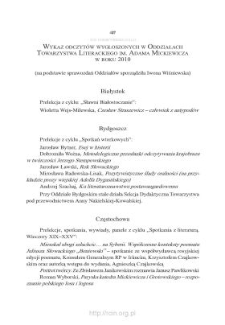 Wykaz odczytów wygłoszonych w Oddziałach Towarzystwa Literackiego im. Adama Mickiewicza w roku 2010