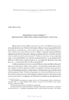 „Przemilczane strefy”: Mickiewicz Miłosza jako nieznany geniusz