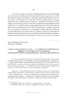 &bdquo;Obyś cudze dzieci uczył&hellip;&rdquo; O formach wsp&oacute;łpracy szkoły z wyższymi uczelniami i Towarzystwem Literackim im. Adama Mickiewicz