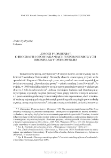 &bdquo;Drogi promienia&rdquo;. O biografii i opowiadaniach wspomnieniowych Bronisławy Ostrowskiej