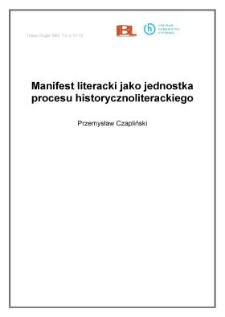 Manifest literacki jako jednostka procesu historycznoliterackiego