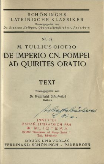 M. Tullius Cicero De impreio Cn. Pompei ad quirites oratio : text