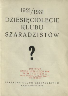 Dziesięciolecie Klubu Szaradzist&oacute;w, 1921/1931