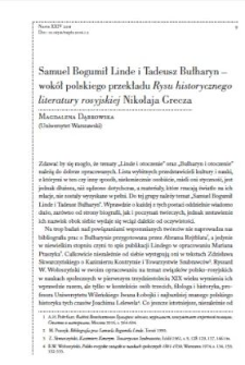 Samuel Bogumił Linde i Tadeusz Bułharyn &ndash; wok&oacute;ł polskiego przekładu "Rysu historycznego literatury rosyjskiej" Nikołaja Grecza