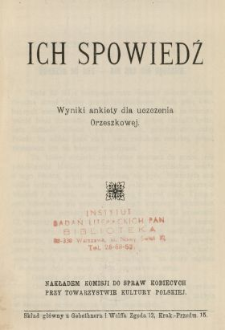 Ich spowiedź : wyniki ankiety dla uczczenia Orzeszkowej.