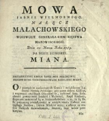 Mowa Jasnie Wielmoznego Nałęcz Małachowskiego Woiewody Generała Ziem Xięstwa Mazowieckiego Dnia 12 Marca Roku 1789 Na Sessyi Seymowey Miana