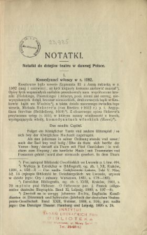 Notatki do dziejów teatru w dawnej Polsce