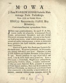 Mowa J. Pana Markowskiego Stolnika Mielnickiego, Posła Podlaskiego Roku 1776. na Seymie Miana