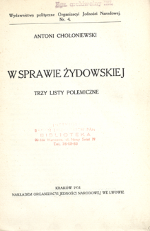 W sprawie żydowskiej trzy listy polemiczne