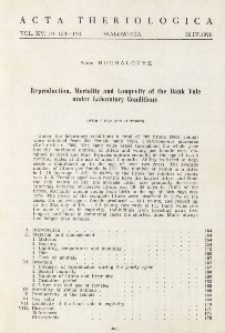 Reproduction, mortality and longevity of the bank vole under laboratory conditions