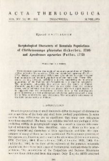 Morphological characters of mountain populations of Clethrionomys glareolus (Schreber, 1780) and Apodemus agrarius (Pallas, 1773)