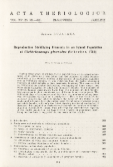 Reproduction stabilizing elements in an island population of Clethrionomys glareolus (Schreber, 1780)