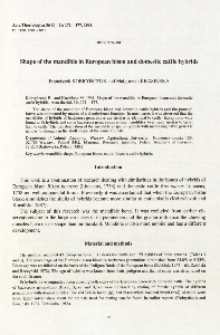 Bisoniana 104. Shape of the mandible in European bison and domestic cattle hybrids