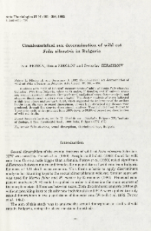Craniometrical sex determination of wild cat Felis silvestris in Bulgaria