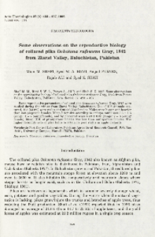 Some observations on the reproductive biology of collared pika Ochotona rufescens Gray, 1842 from Ziarat Valley, Baluchistan, Pakistan