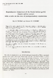 Reproductive behaviour of the South Indian gerbil Tatera indica cuvieri with a note on the role of postejaculatory copulations