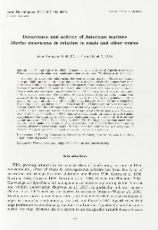 Occurrence and activity of American martens Martens americana in relation to roads and other routes