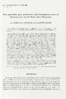 Prey spectrum, prey preference and consumption rates of Eurasian lynx in the Swiss Jura Mountains