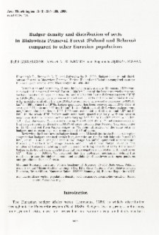 Badger density and distribution of setts in Białowieża Primeval Forest (Poland and Belarus) compared to other Eurasian populations