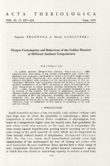 Oxygen consumption and behaviour of the golden hamster at different ambient temperatures