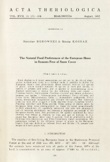 Bisoniana LI. The natural food preferences of the European bison in seasons free of snow cover