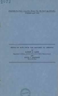 Notes on bats from Republic of Lebanon