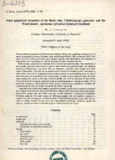 Some population dynamics of the Bank vole, Clethrionomys glareolus and the Wood mouse, Apodemus sylvaticus in mixed woodland
