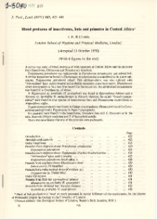 Blood protozoa of insectivores, bats and primates in Central Africa