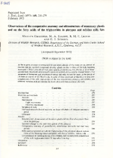 Observations of the comparative anatomy and ultrastructure of mammary glands and on the fatty acids of the triglycerides in platypus and echidna milk fats