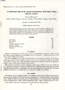 A multivariate study of the external measurements of the Sperm whale (Physeter catodon)