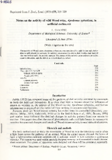 Notes on the activity of wild Wood mice, Apodemus sylvaticus , in artificial enclosures