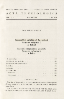 Geographical variation of the squirrel Sciurus vulgaris L. in Poland; Zmienność geograficzna wiewi&oacute;rki Sciurus vulgaris L. w Polsce